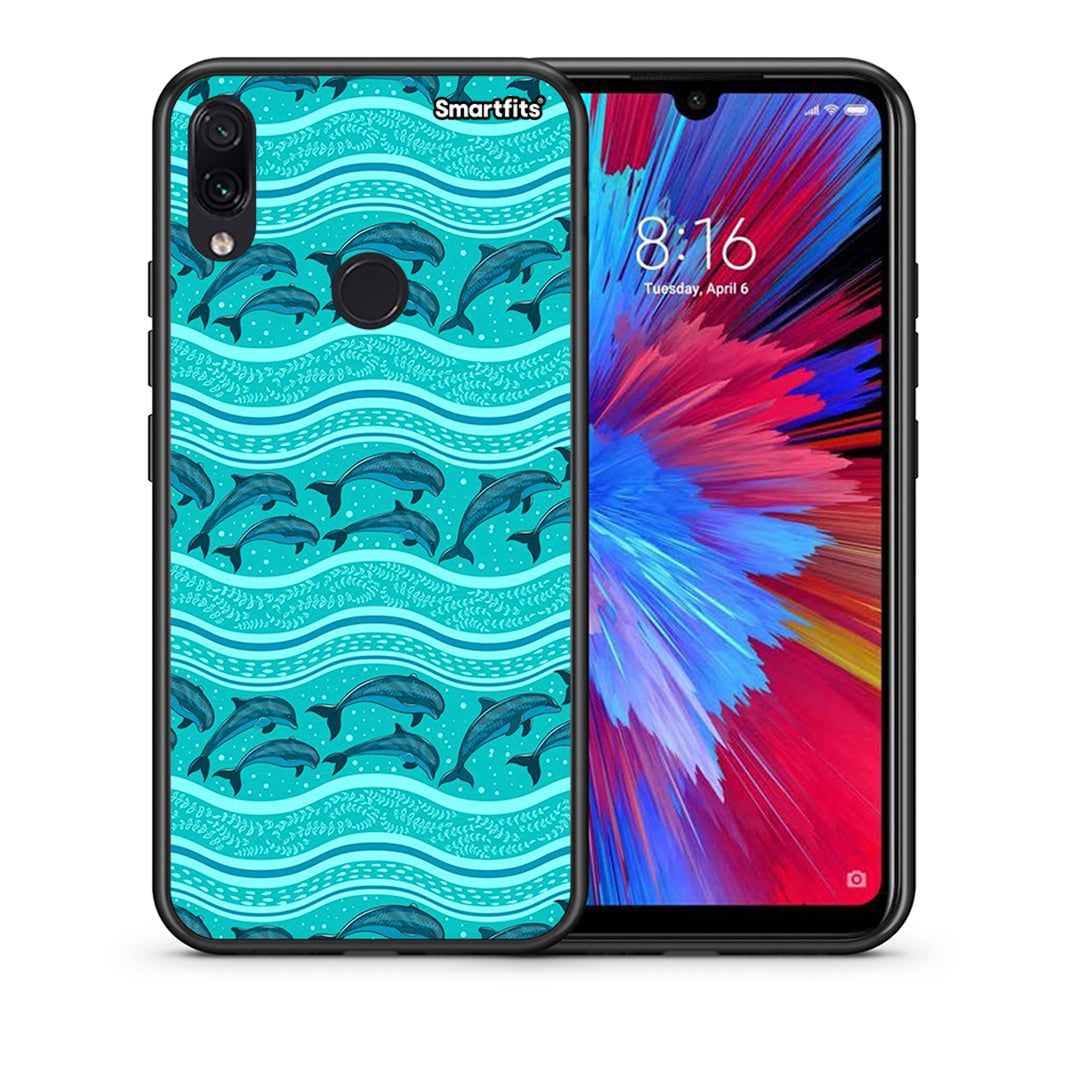 Θήκη Xiaomi Redmi Note 7 Swimming Dolphins από τη Smartfits με σχέδιο στο πίσω μέρος και μαύρο περίβλημα | Xiaomi Redmi Note 7 Swimming Dolphins case with colorful back and black bezels