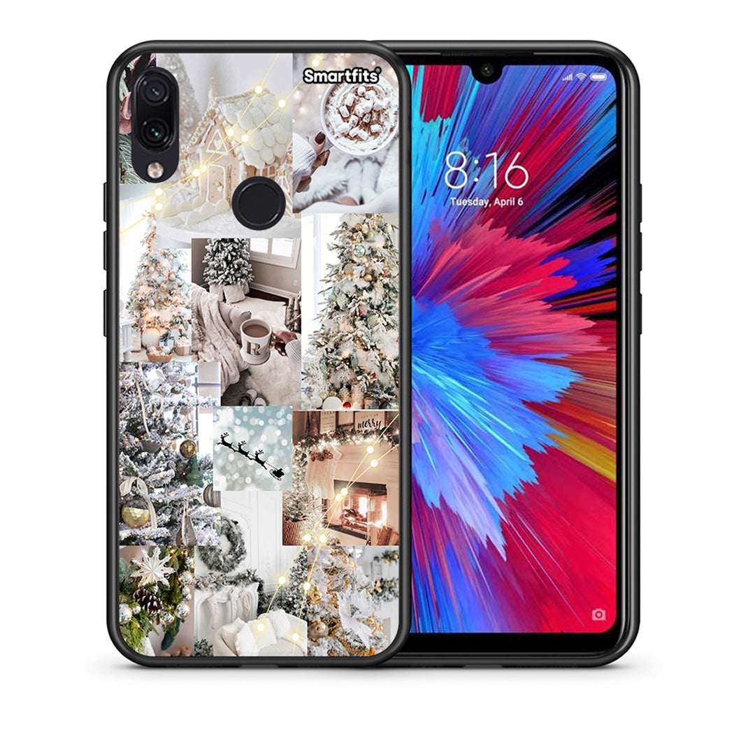 Θήκη Xiaomi Redmi Note 7 White Christmas από τη Smartfits με σχέδιο στο πίσω μέρος και μαύρο περίβλημα | Xiaomi Redmi Note 7 White Christmas case with colorful back and black bezels