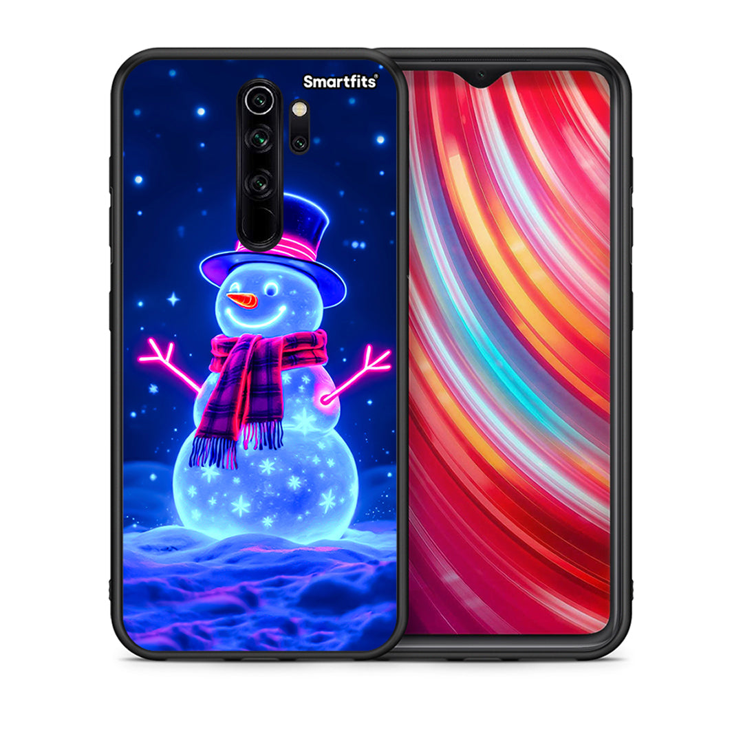 Θήκη Xiaomi Redmi Note 8 Pro Christmas Neon Snowman από τη Smartfits με σχέδιο στο πίσω μέρος και μαύρο περίβλημα | Xiaomi Redmi Note 8 Pro Christmas Neon Snowman case with colorful back and black bezels