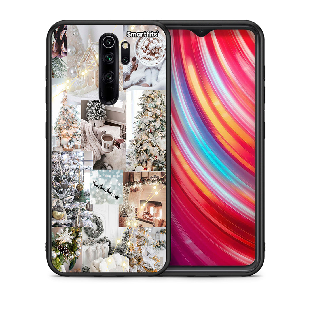 Θήκη Xiaomi Redmi Note 8 Pro White Christmas από τη Smartfits με σχέδιο στο πίσω μέρος και μαύρο περίβλημα | Xiaomi Redmi Note 8 Pro White Christmas case with colorful back and black bezels