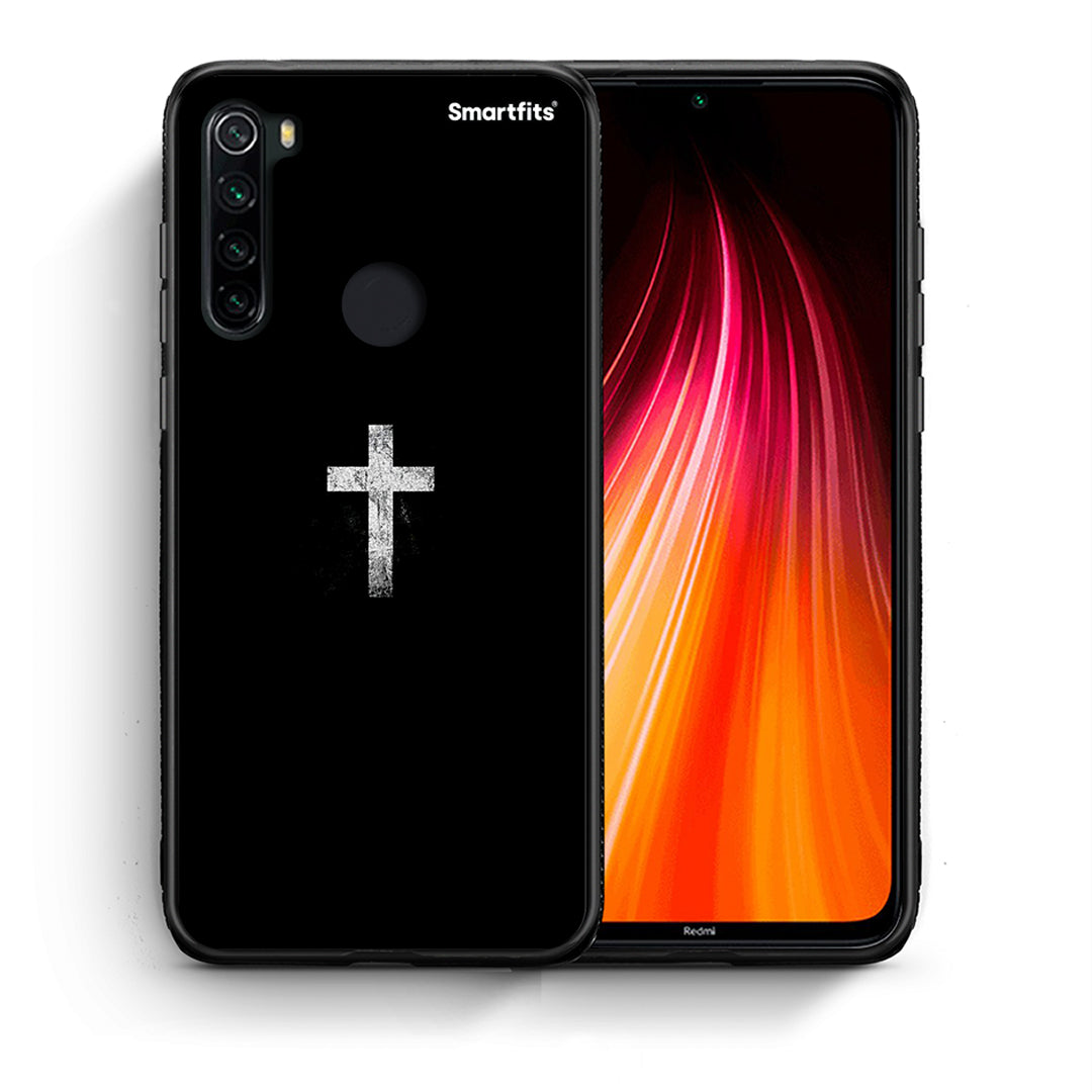 Θήκη Xiaomi Redmi Note 8 White Cross από τη Smartfits με σχέδιο στο πίσω μέρος και μαύρο περίβλημα | Xiaomi Redmi Note 8 White Cross case with colorful back and black bezels