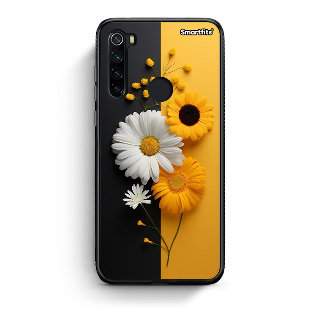 Xiaomi Redmi Note 8 Yellow Daisies θήκη από τη Smartfits με σχέδιο στο πίσω μέρος και μαύρο περίβλημα | Smartphone case with colorful back and black bezels by Smartfits