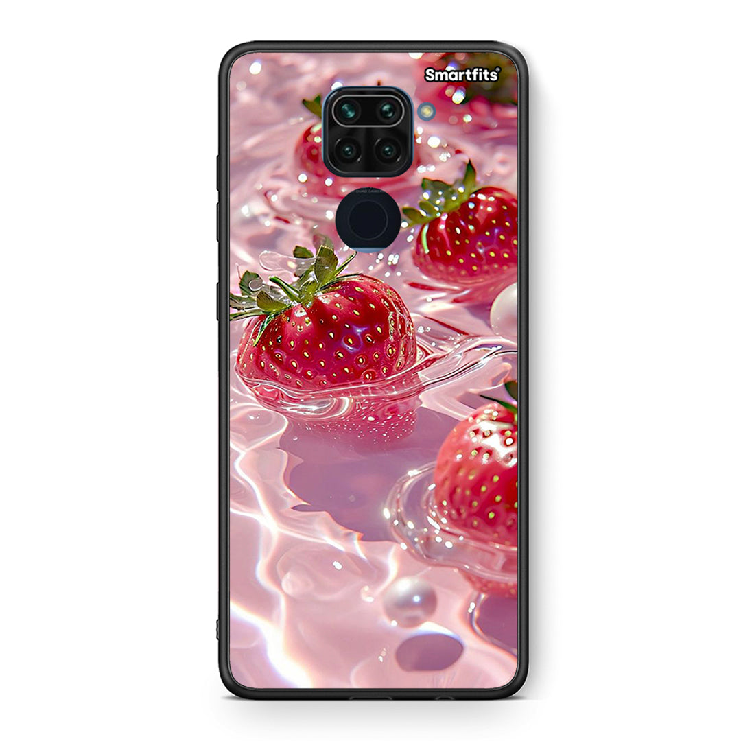 Θήκη Xiaomi Redmi Note 9 Juicy Strawberries από τη Smartfits με σχέδιο στο πίσω μέρος και μαύρο περίβλημα | Xiaomi Redmi Note 9 Juicy Strawberries case with colorful back and black bezels