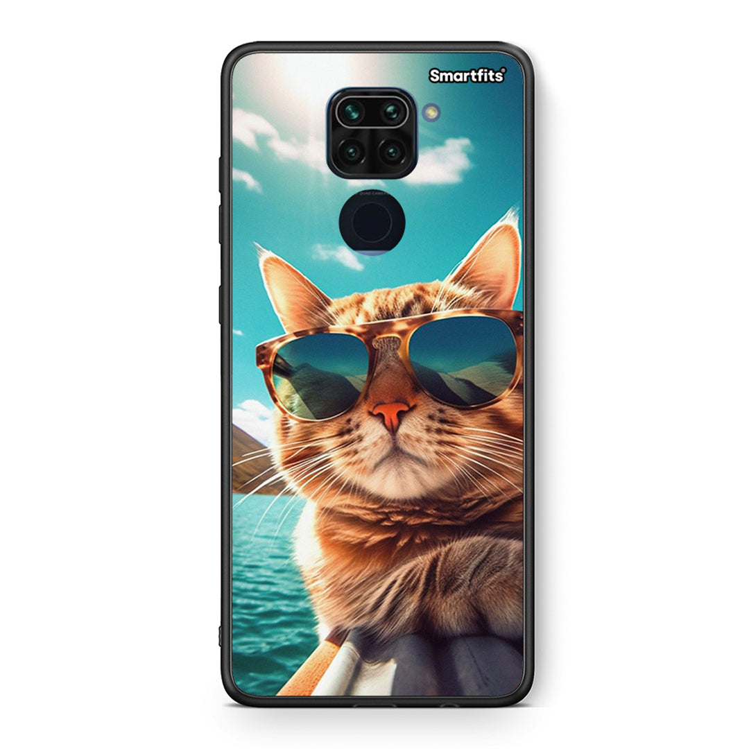 Θήκη Xiaomi Redmi Note 9 Summer Cat από τη Smartfits με σχέδιο στο πίσω μέρος και μαύρο περίβλημα | Xiaomi Redmi Note 9 Summer Cat case with colorful back and black bezels