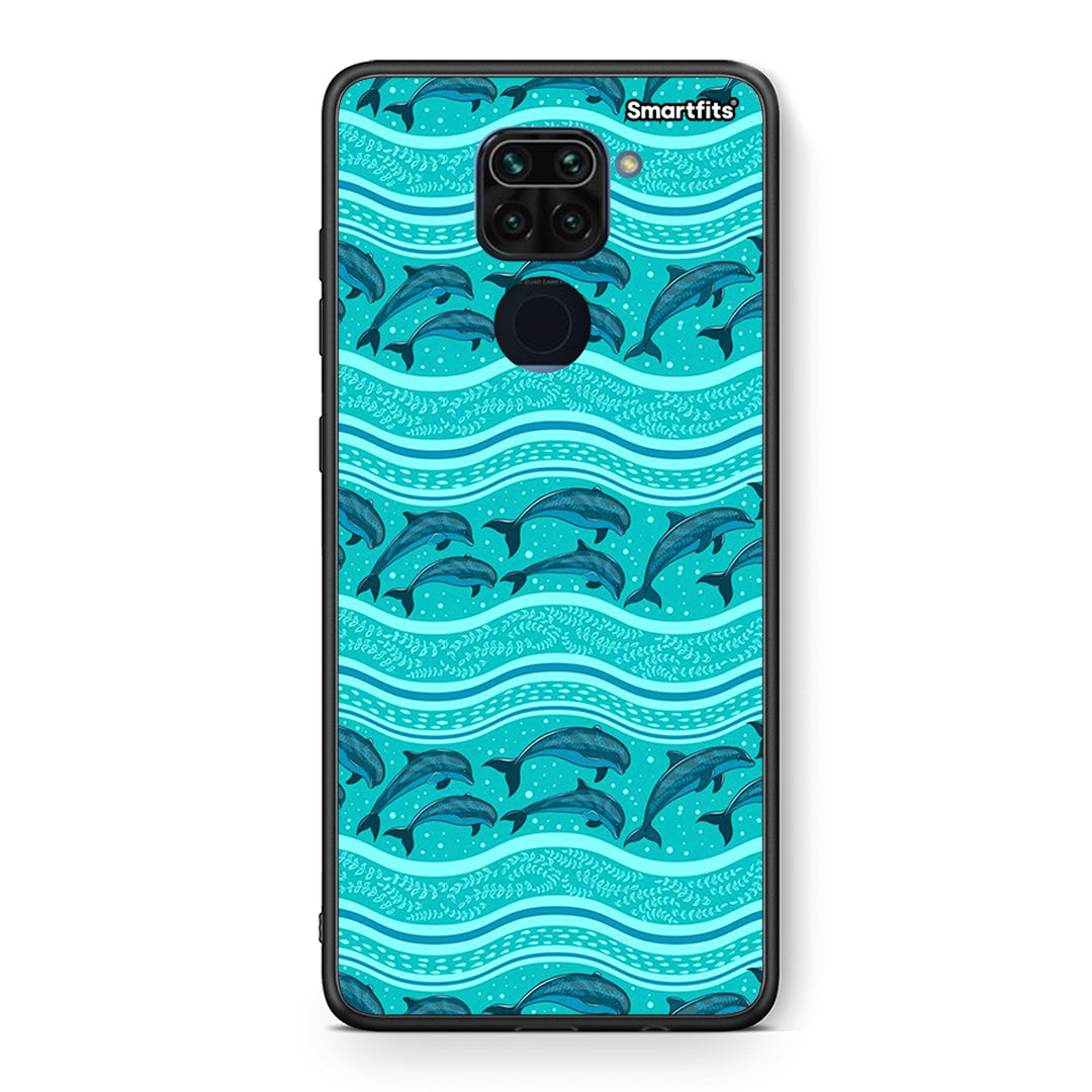 Θήκη Xiaomi Redmi Note 9 Swimming Dolphins από τη Smartfits με σχέδιο στο πίσω μέρος και μαύρο περίβλημα | Xiaomi Redmi Note 9 Swimming Dolphins case with colorful back and black bezels