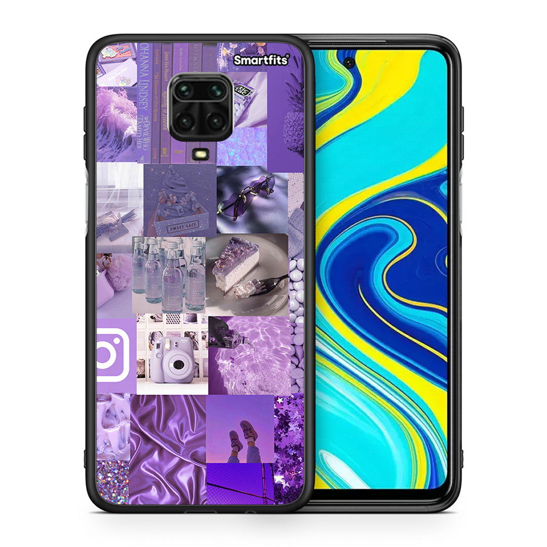 Θήκη Xiaomi Redmi Note 9S / 9 Pro Purple Aesthetic Collage από τη Smartfits με σχέδιο στο πίσω μέρος και μαύρο περίβλημα | Xiaomi Redmi Note 9S / 9 Pro Purple Aesthetic Collage case with colorful back and black bezels