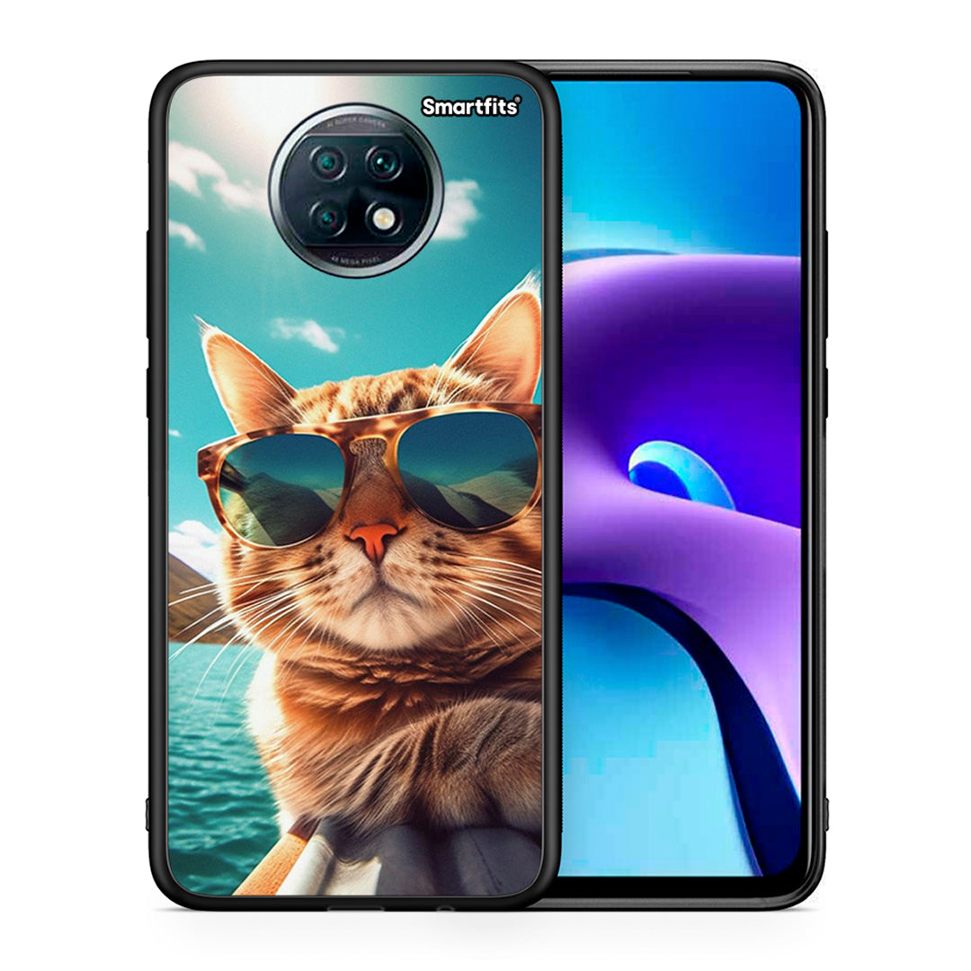 Θήκη Xiaomi Redmi Note 9T Summer Cat από τη Smartfits με σχέδιο στο πίσω μέρος και μαύρο περίβλημα | Xiaomi Redmi Note 9T Summer Cat case with colorful back and black bezels