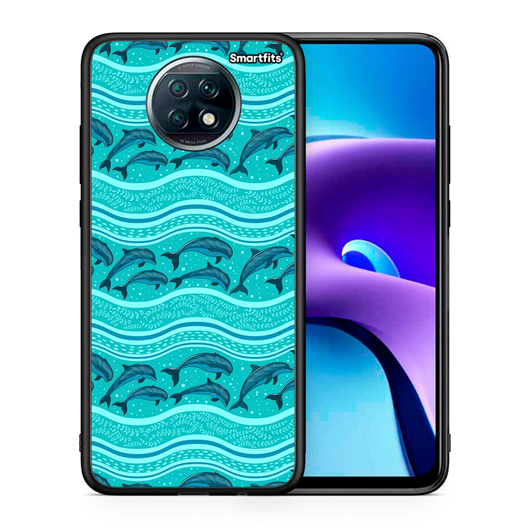 Θήκη Xiaomi Redmi Note 9T Swimming Dolphins από τη Smartfits με σχέδιο στο πίσω μέρος και μαύρο περίβλημα | Xiaomi Redmi Note 9T Swimming Dolphins case with colorful back and black bezels