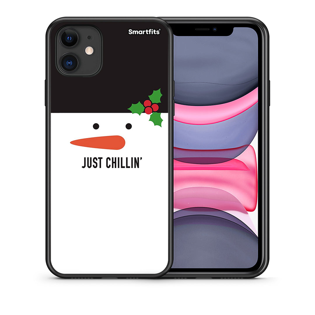 Θήκη iPhone 11 Christmas Chillin από τη Smartfits με σχέδιο στο πίσω μέρος και μαύρο περίβλημα | iPhone 11 Christmas Chillin case with colorful back and black bezels