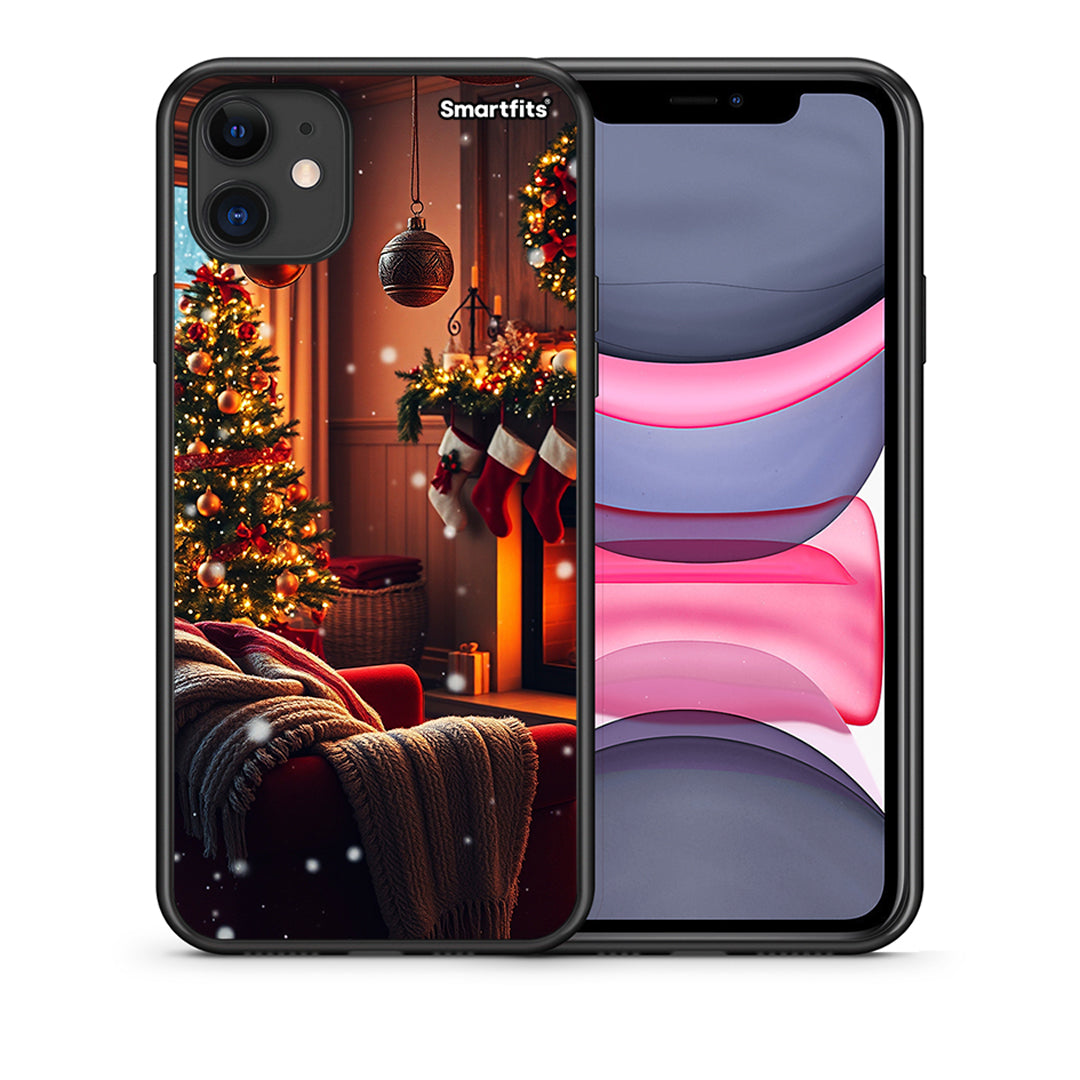 Θήκη iPhone 11 Home For Christmas από τη Smartfits με σχέδιο στο πίσω μέρος και μαύρο περίβλημα | iPhone 11 Home For Christmas case with colorful back and black bezels