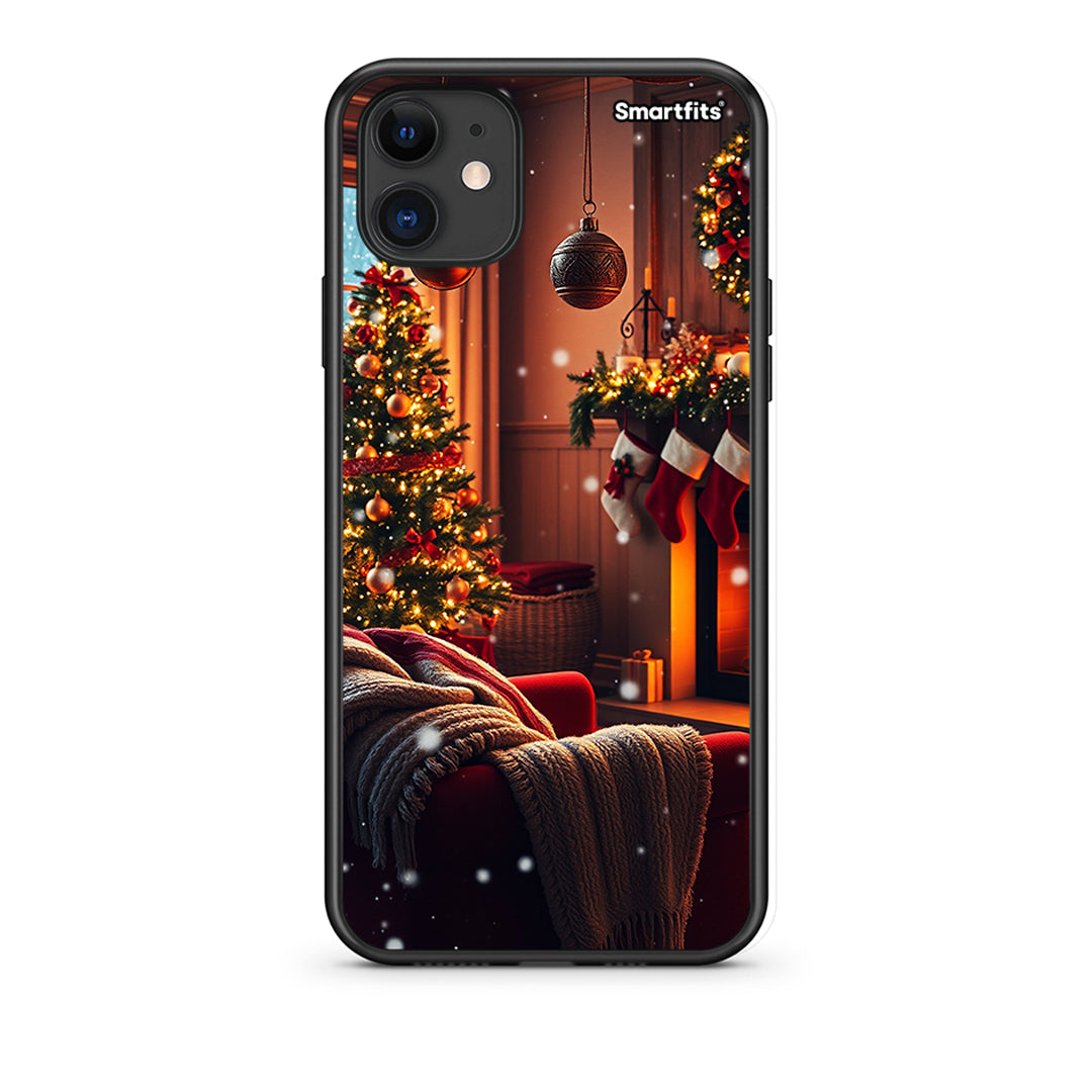 iPhone 11 Home For Christmas Θήκη από τη Smartfits με σχέδιο στο πίσω μέρος και μαύρο περίβλημα | Smartphone case with colorful back and black bezels by Smartfits