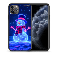 Thumbnail for Θήκη iPhone 11 Pro Christmas Neon Snowman από τη Smartfits με σχέδιο στο πίσω μέρος και μαύρο περίβλημα | iPhone 11 Pro Christmas Neon Snowman case with colorful back and black bezels