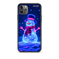 Thumbnail for iPhone 11 Pro Christmas Neon Snowman Θήκη από τη Smartfits με σχέδιο στο πίσω μέρος και μαύρο περίβλημα | Smartphone case with colorful back and black bezels by Smartfits