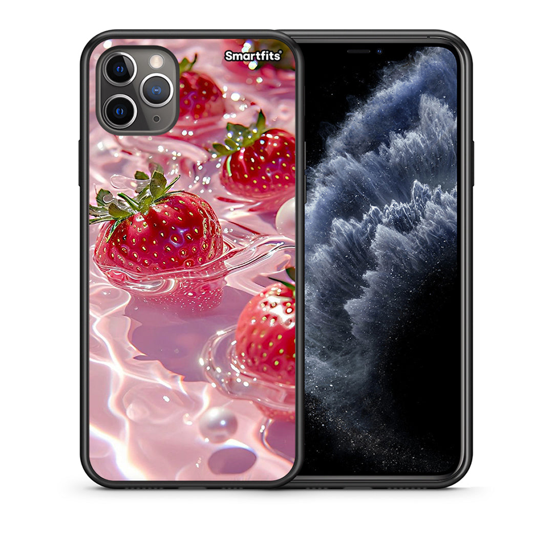 Θήκη iPhone 11 Pro Juicy Strawberries από τη Smartfits με σχέδιο στο πίσω μέρος και μαύρο περίβλημα | iPhone 11 Pro Juicy Strawberries case with colorful back and black bezels