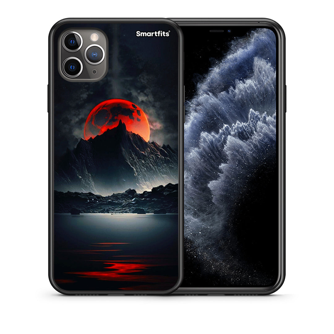 Θήκη iPhone 11 Pro Max Red Full Moon από τη Smartfits με σχέδιο στο πίσω μέρος και μαύρο περίβλημα | iPhone 11 Pro Max Red Full Moon case with colorful back and black bezels