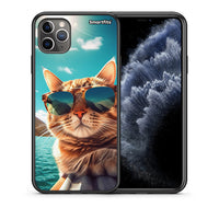 Thumbnail for Θήκη iPhone 11 Pro Max Summer Cat από τη Smartfits με σχέδιο στο πίσω μέρος και μαύρο περίβλημα | iPhone 11 Pro Max Summer Cat case with colorful back and black bezels