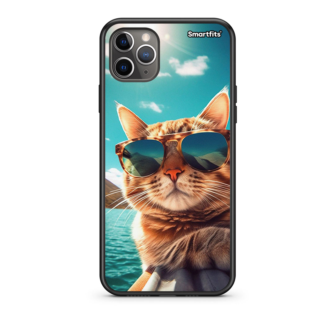 iPhone 11 Pro Summer Cat Θήκη από τη Smartfits με σχέδιο στο πίσω μέρος και μαύρο περίβλημα | Smartphone case with colorful back and black bezels by Smartfits