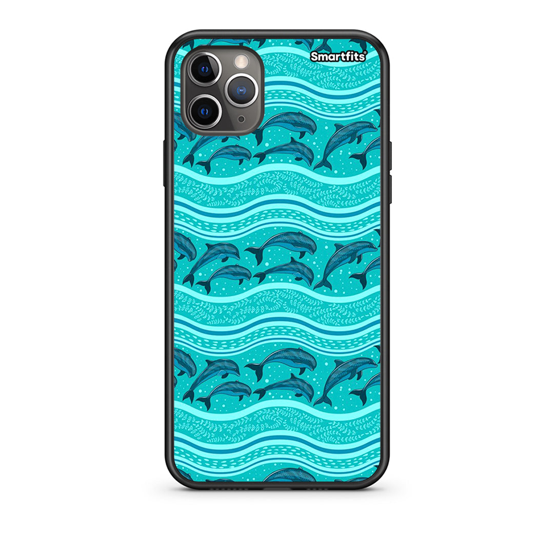 iPhone 11 Pro Swimming Dolphins Θήκη από τη Smartfits με σχέδιο στο πίσω μέρος και μαύρο περίβλημα | Smartphone case with colorful back and black bezels by Smartfits