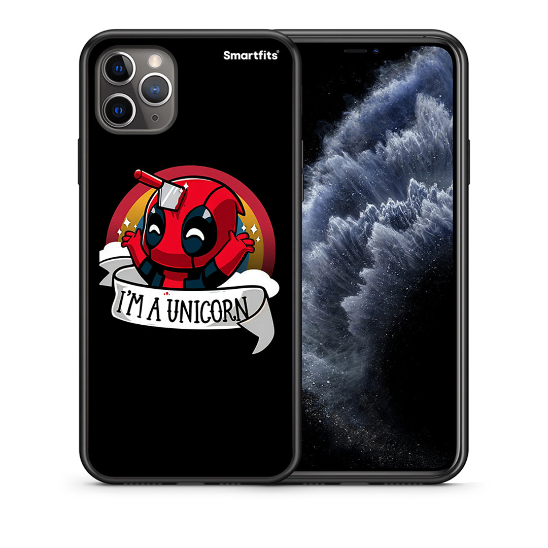 Θήκη iPhone 11 Pro Max Unicorn Deadpool από τη Smartfits με σχέδιο στο πίσω μέρος και μαύρο περίβλημα | iPhone 11 Pro Max Unicorn Deadpool case with colorful back and black bezels