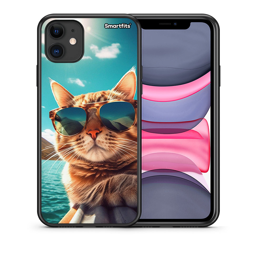 Θήκη iPhone 11 Summer Cat από τη Smartfits με σχέδιο στο πίσω μέρος και μαύρο περίβλημα | iPhone 11 Summer Cat case with colorful back and black bezels