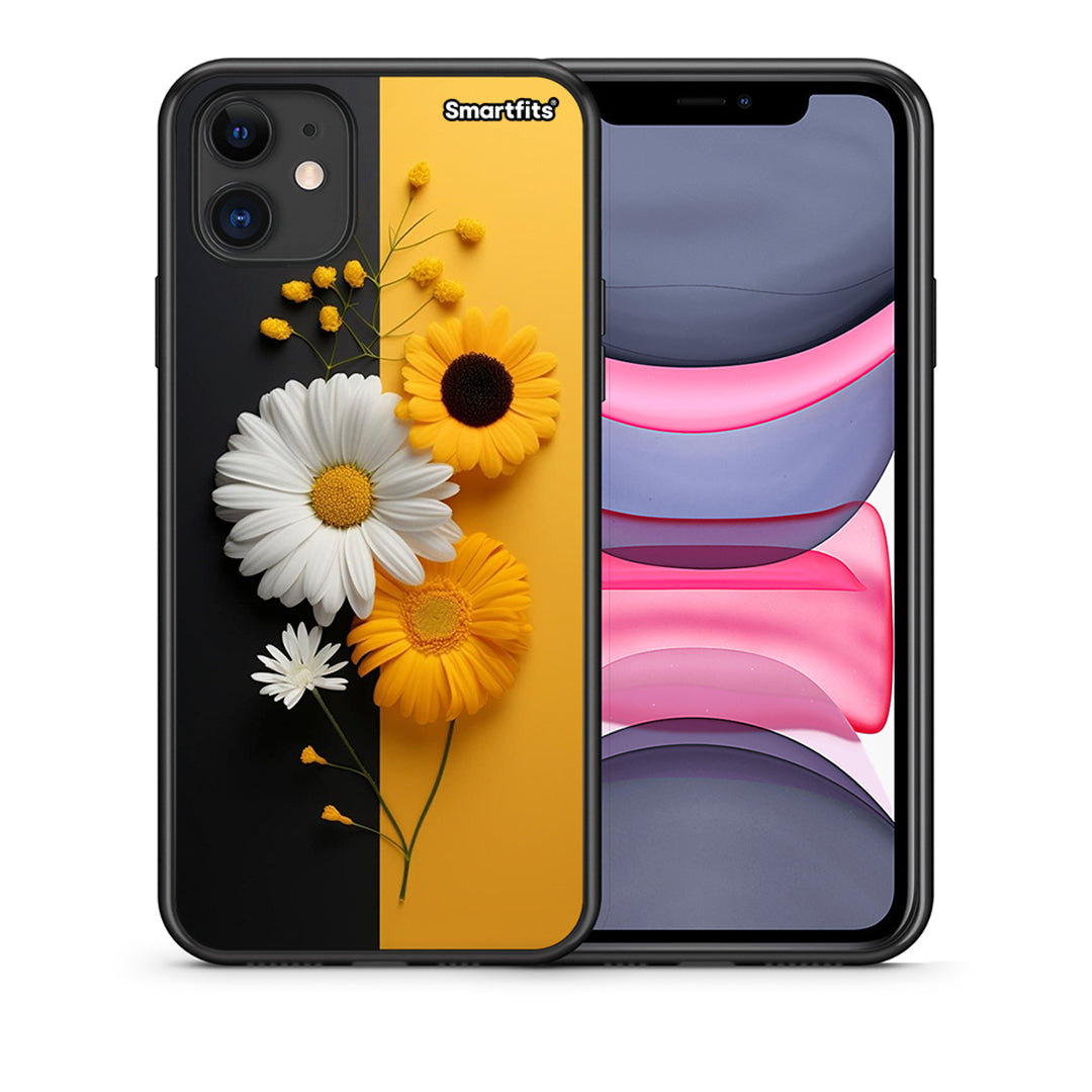 Θήκη iPhone 11 Yellow Daisies από τη Smartfits με σχέδιο στο πίσω μέρος και μαύρο περίβλημα | iPhone 11 Yellow Daisies case with colorful back and black bezels