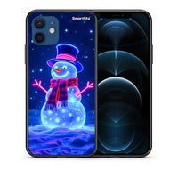 Thumbnail for Θήκη iPhone 12 Christmas Neon Snowman από τη Smartfits με σχέδιο στο πίσω μέρος και μαύρο περίβλημα | iPhone 12 Christmas Neon Snowman case with colorful back and black bezels