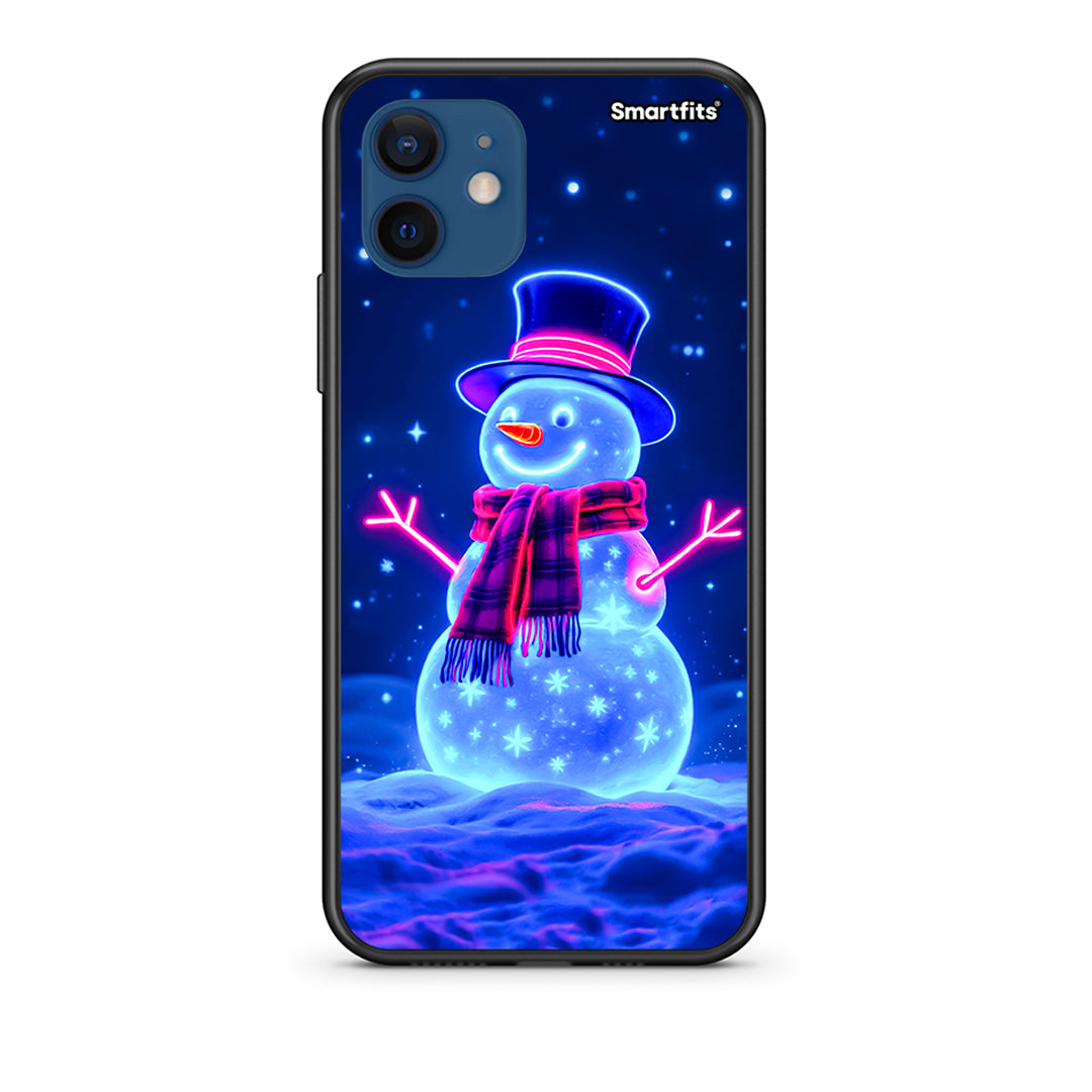 Θήκη iPhone 12 Christmas Neon Snowman από τη Smartfits με σχέδιο στο πίσω μέρος και μαύρο περίβλημα | iPhone 12 Christmas Neon Snowman case with colorful back and black bezels