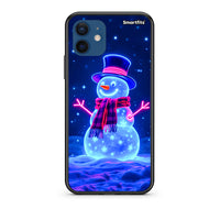 Thumbnail for Θήκη iPhone 12 Christmas Neon Snowman από τη Smartfits με σχέδιο στο πίσω μέρος και μαύρο περίβλημα | iPhone 12 Christmas Neon Snowman case with colorful back and black bezels