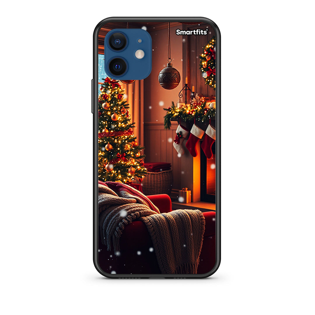 Θήκη iPhone 12 Home For Christmas από τη Smartfits με σχέδιο στο πίσω μέρος και μαύρο περίβλημα | iPhone 12 Home For Christmas case with colorful back and black bezels