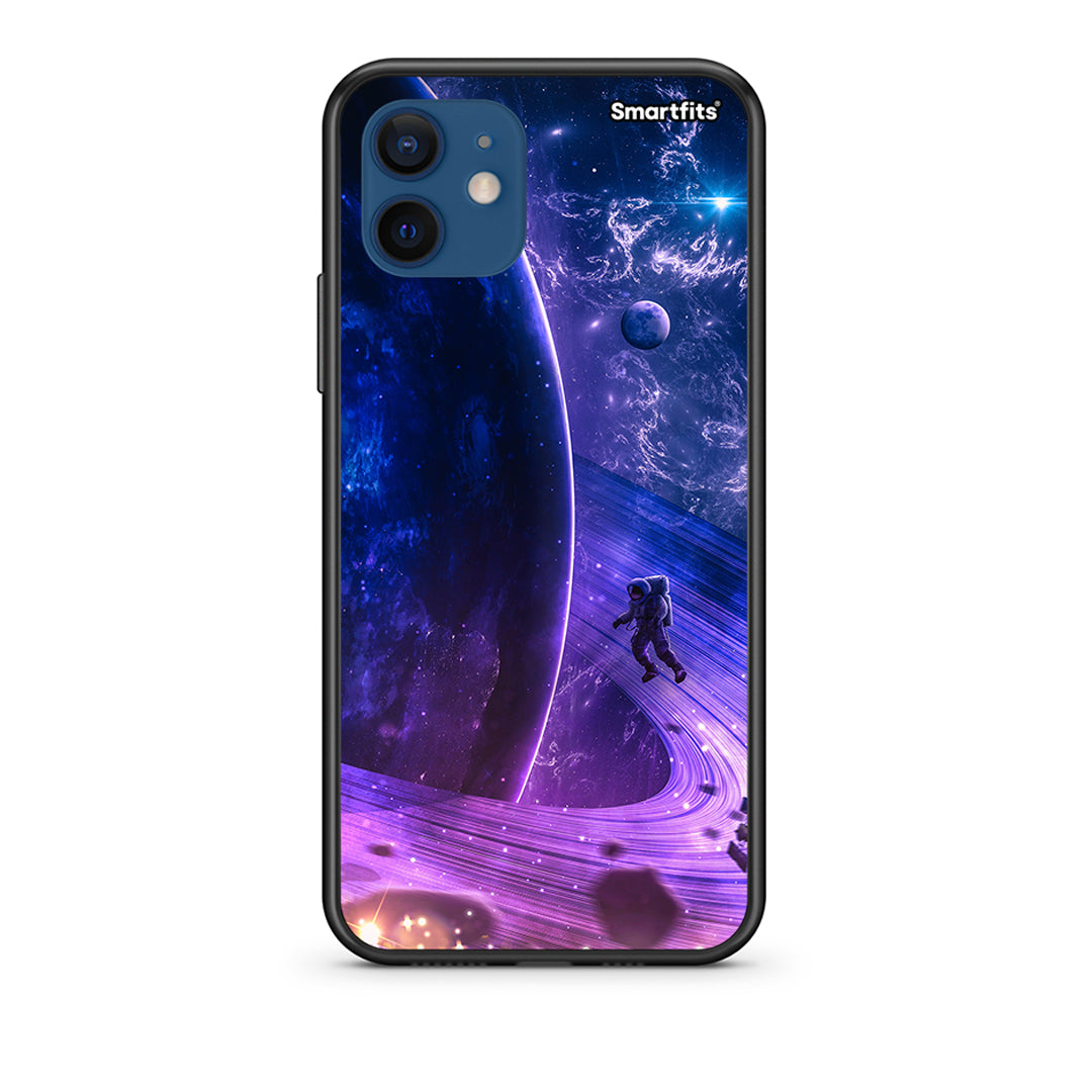 Θήκη iPhone 12 Lost Astronaut από τη Smartfits με σχέδιο στο πίσω μέρος και μαύρο περίβλημα | iPhone 12 Lost Astronaut case with colorful back and black bezels