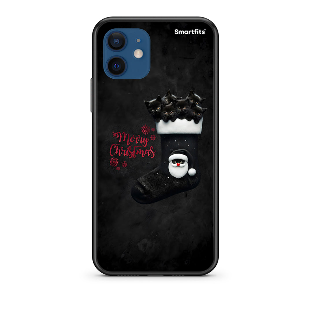 Θήκη iPhone 12 Merry Cat Christmas από τη Smartfits με σχέδιο στο πίσω μέρος και μαύρο περίβλημα | iPhone 12 Merry Cat Christmas case with colorful back and black bezels