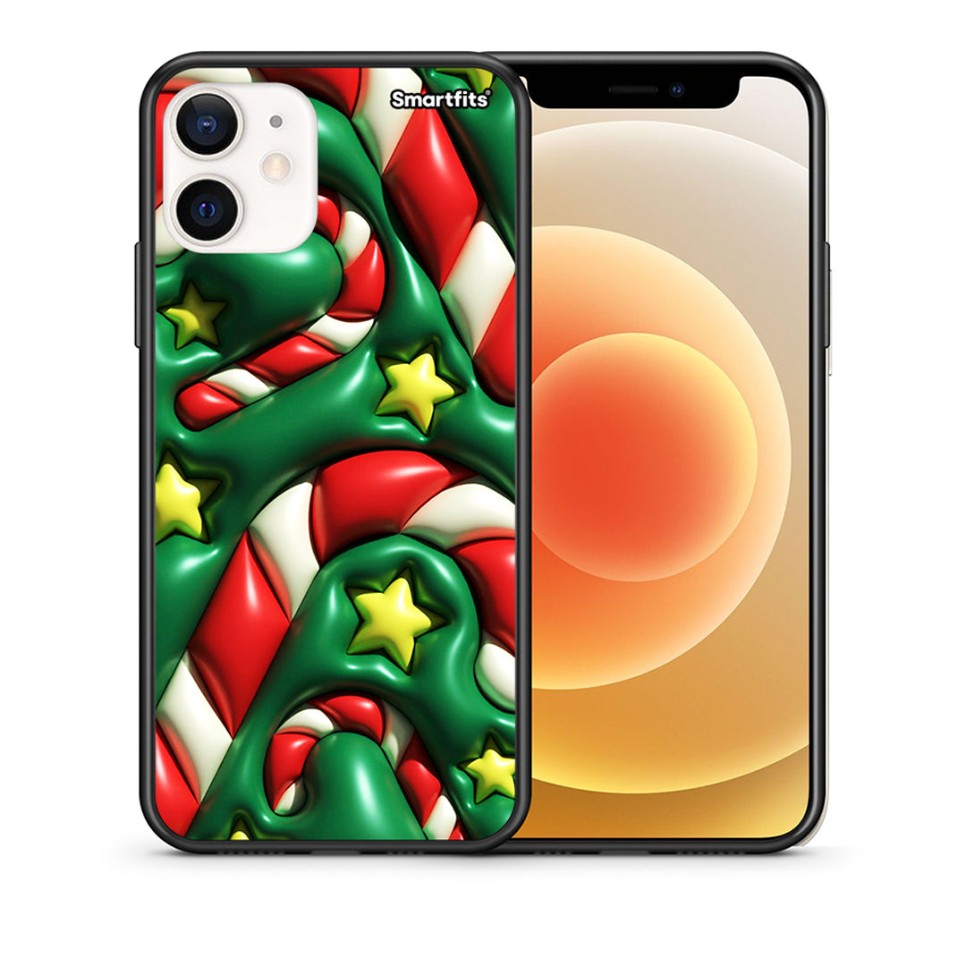 Θήκη iPhone 12 Mini Christmas Bubbles από τη Smartfits με σχέδιο στο πίσω μέρος και μαύρο περίβλημα | iPhone 12 Mini Christmas Bubbles case with colorful back and black bezels