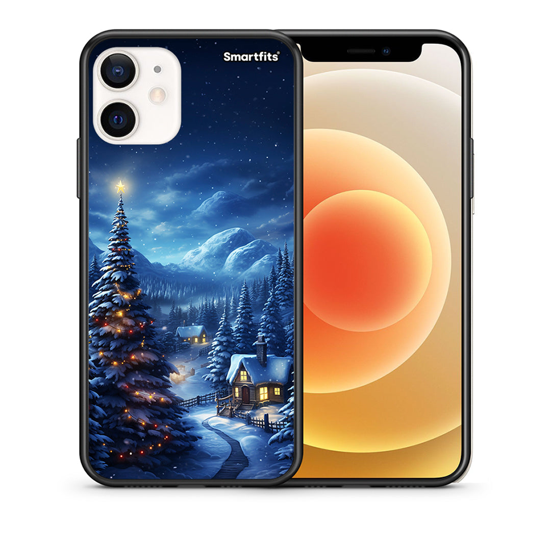 Θήκη iPhone 12 Mini Christmas Scenery από τη Smartfits με σχέδιο στο πίσω μέρος και μαύρο περίβλημα | iPhone 12 Mini Christmas Scenery case with colorful back and black bezels