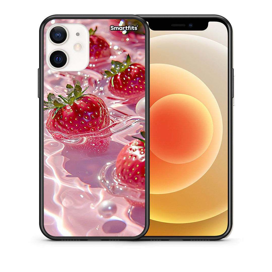 Θήκη iPhone 12 Mini Juicy Strawberries από τη Smartfits με σχέδιο στο πίσω μέρος και μαύρο περίβλημα | iPhone 12 Mini Juicy Strawberries case with colorful back and black bezels