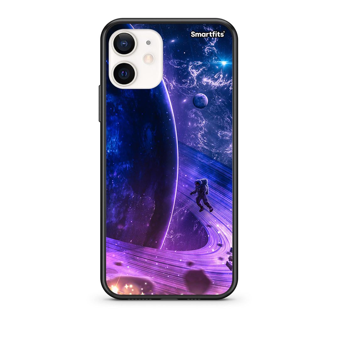 Θήκη iPhone 12 Mini Lost Astronaut από τη Smartfits με σχέδιο στο πίσω μέρος και μαύρο περίβλημα | iPhone 12 Mini Lost Astronaut case with colorful back and black bezels