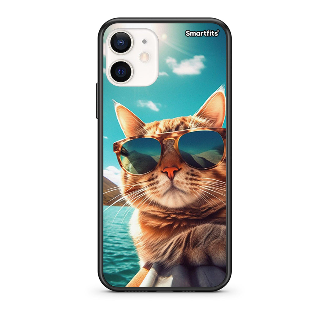 Θήκη iPhone 12 Mini Summer Cat από τη Smartfits με σχέδιο στο πίσω μέρος και μαύρο περίβλημα | iPhone 12 Mini Summer Cat case with colorful back and black bezels