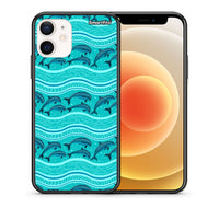 Thumbnail for Θήκη iPhone 12 Mini Swimming Dolphins από τη Smartfits με σχέδιο στο πίσω μέρος και μαύρο περίβλημα | iPhone 12 Mini Swimming Dolphins case with colorful back and black bezels