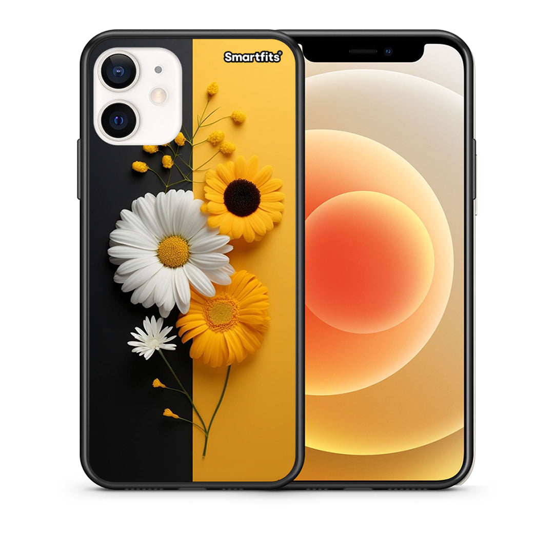 Θήκη iPhone 12 Mini Yellow Daisies από τη Smartfits με σχέδιο στο πίσω μέρος και μαύρο περίβλημα | iPhone 12 Mini Yellow Daisies case with colorful back and black bezels