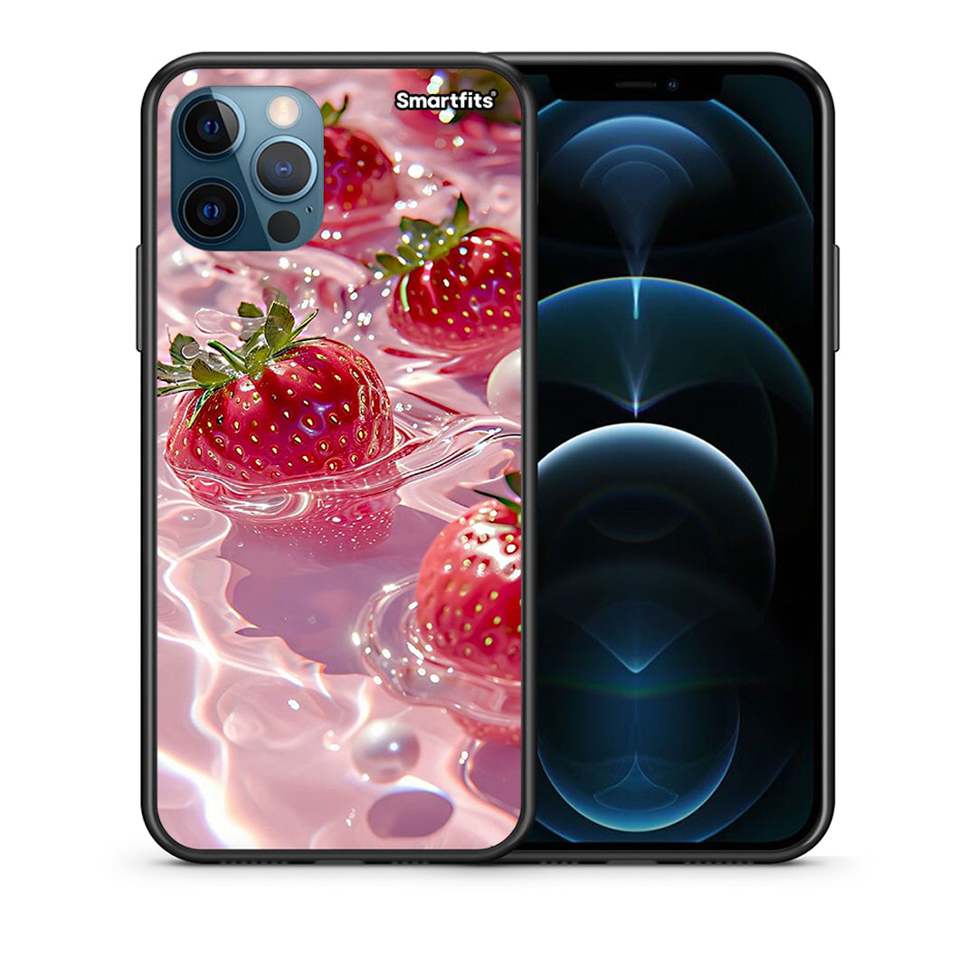 Θήκη iPhone 12 Pro Max Juicy Strawberries από τη Smartfits με σχέδιο στο πίσω μέρος και μαύρο περίβλημα | iPhone 12 Pro Max Juicy Strawberries case with colorful back and black bezels