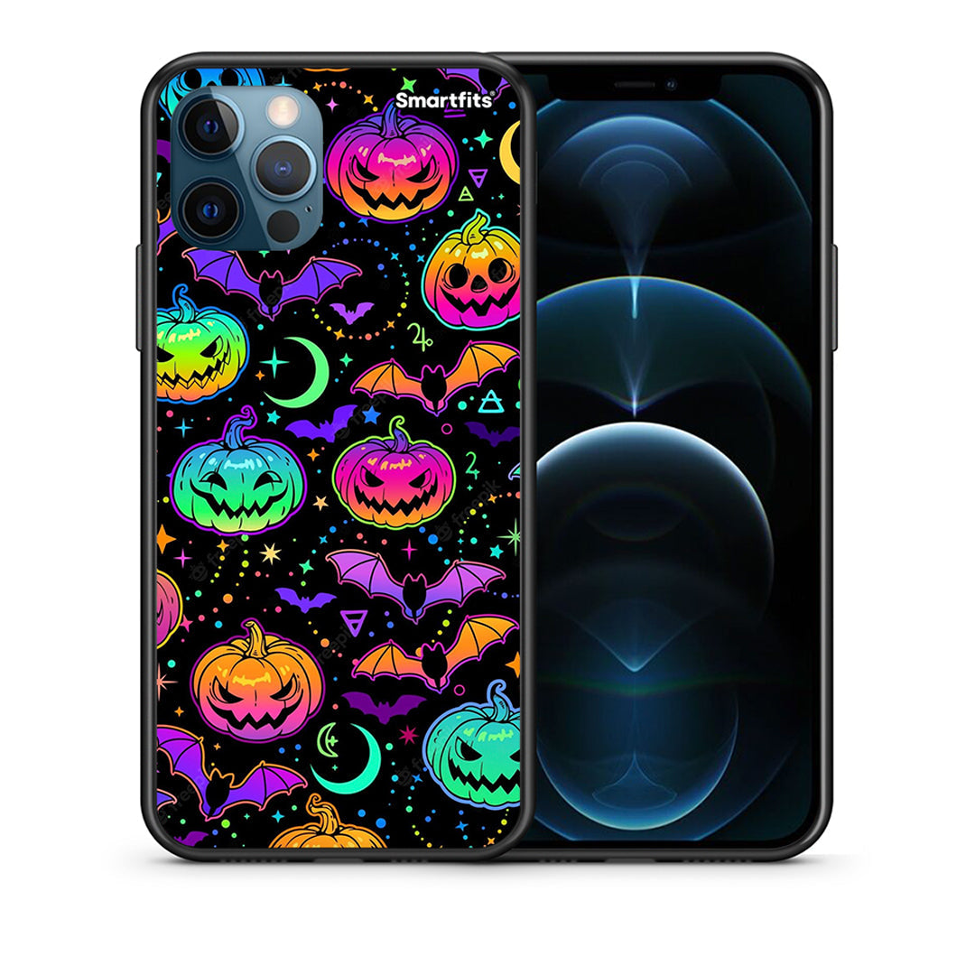 Θήκη iPhone 12 Pro Max Neon Halloween από τη Smartfits με σχέδιο στο πίσω μέρος και μαύρο περίβλημα | iPhone 12 Pro Max Neon Halloween case with colorful back and black bezels