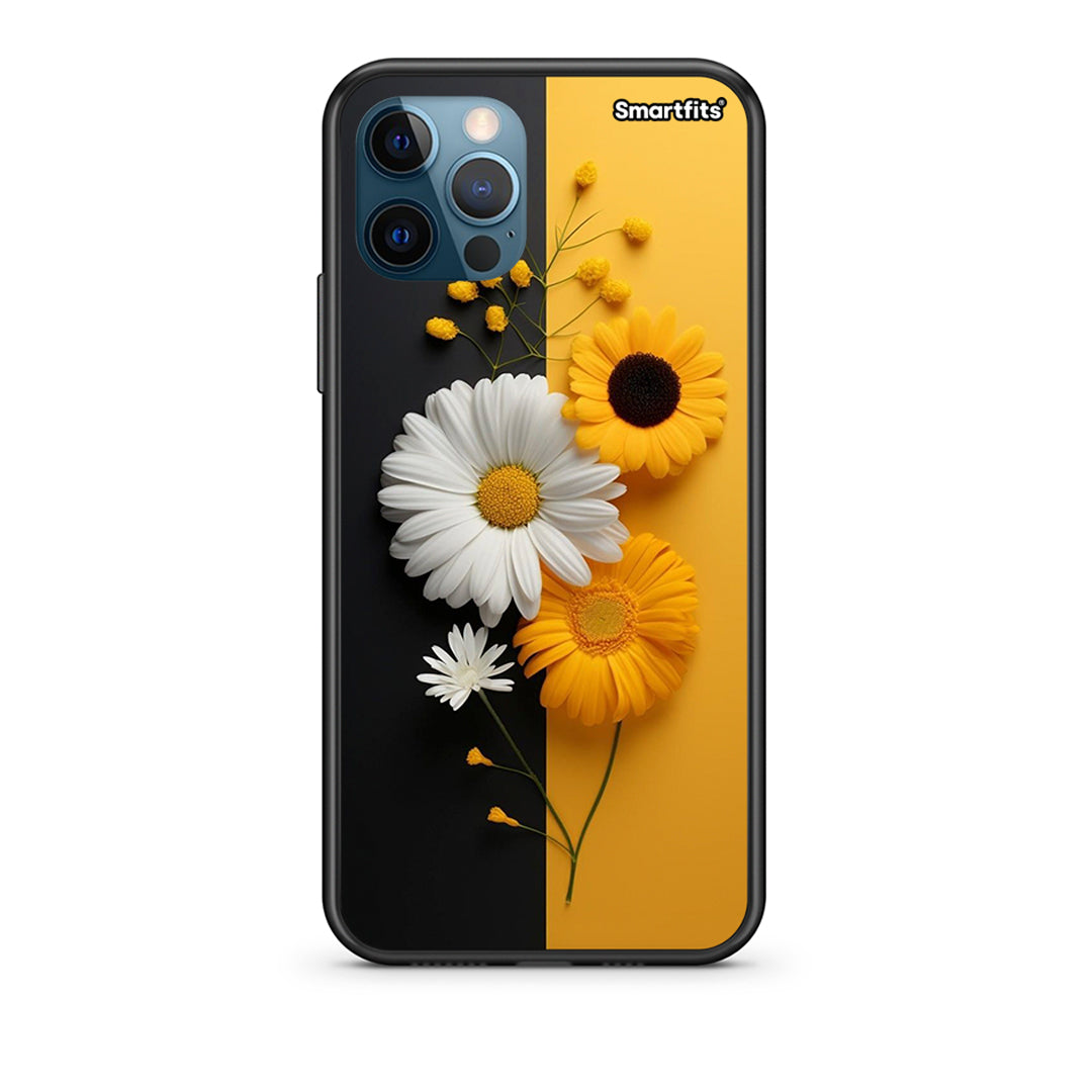 iPhone 12 Pro Max Yellow Daisies Θήκη από τη Smartfits με σχέδιο στο πίσω μέρος και μαύρο περίβλημα | Smartphone case with colorful back and black bezels by Smartfits