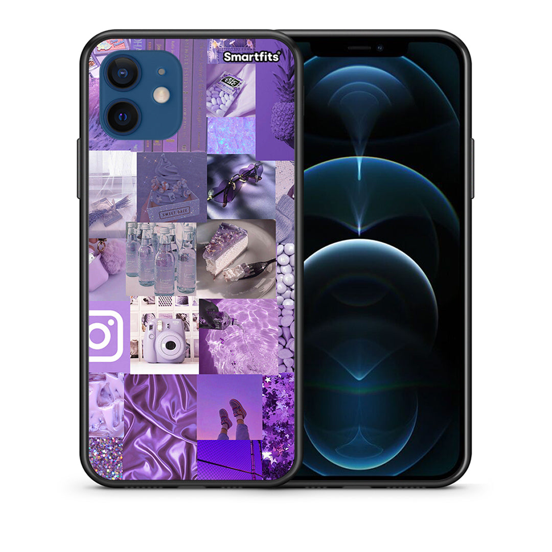 Θήκη iPhone 12 Pro Purple Aesthetic Collage από τη Smartfits με σχέδιο στο πίσω μέρος και μαύρο περίβλημα | iPhone 12 Pro Purple Aesthetic Collage case with colorful back and black bezels