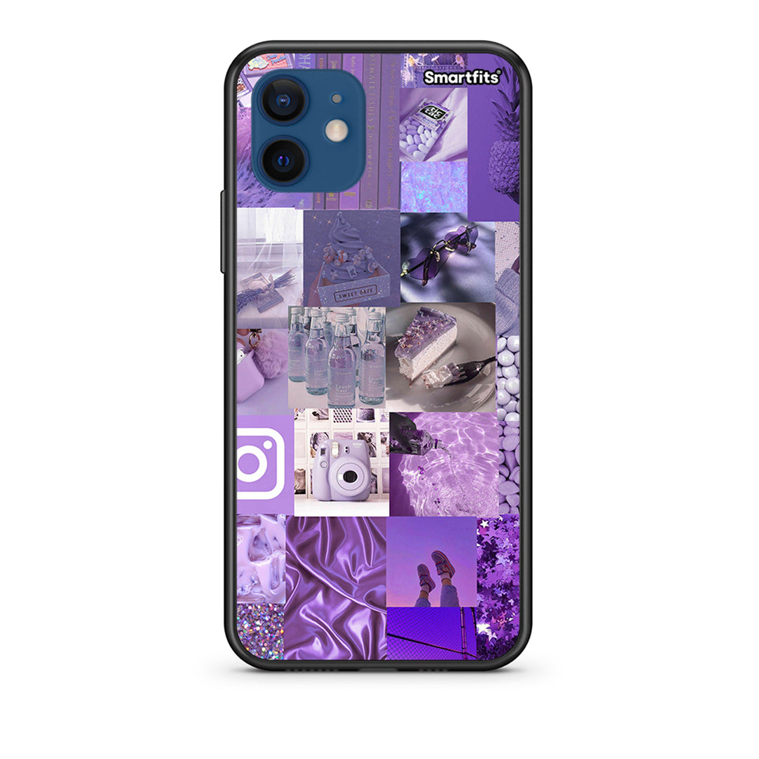 Θήκη iPhone 12 Purple Aesthetic Collage από τη Smartfits με σχέδιο στο πίσω μέρος και μαύρο περίβλημα | iPhone 12 Purple Aesthetic Collage case with colorful back and black bezels