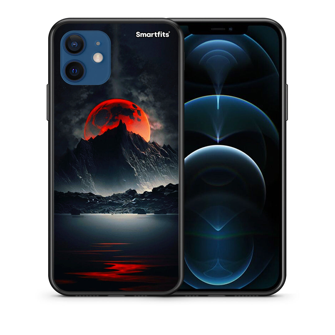 Θήκη iPhone 12 Pro Red Full Moon από τη Smartfits με σχέδιο στο πίσω μέρος και μαύρο περίβλημα | iPhone 12 Pro Red Full Moon case with colorful back and black bezels