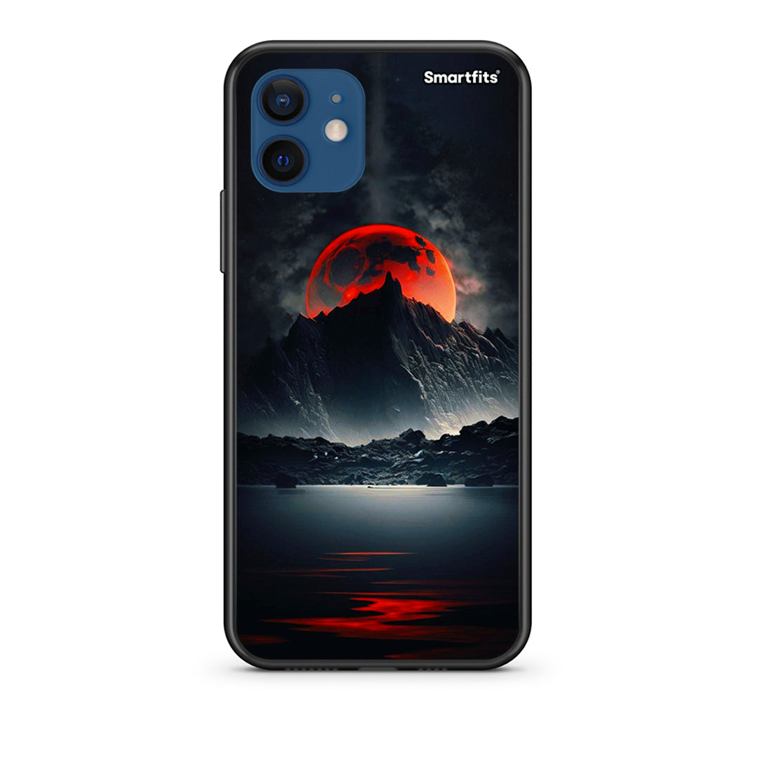 Θήκη iPhone 12 Red Full Moon από τη Smartfits με σχέδιο στο πίσω μέρος και μαύρο περίβλημα | iPhone 12 Red Full Moon case with colorful back and black bezels