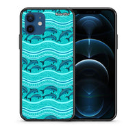 Thumbnail for Θήκη iPhone 12 Pro Swimming Dolphins από τη Smartfits με σχέδιο στο πίσω μέρος και μαύρο περίβλημα | iPhone 12 Pro Swimming Dolphins case with colorful back and black bezels