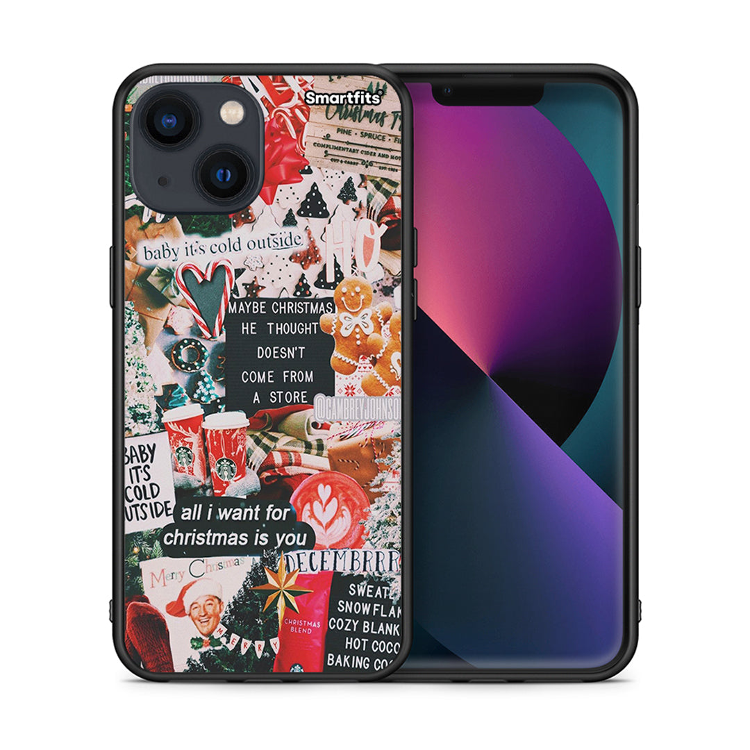 Θήκη iPhone 13 Mini Christmas Happiness από τη Smartfits με σχέδιο στο πίσω μέρος και μαύρο περίβλημα | iPhone 13 Mini Christmas Happiness case with colorful back and black bezels