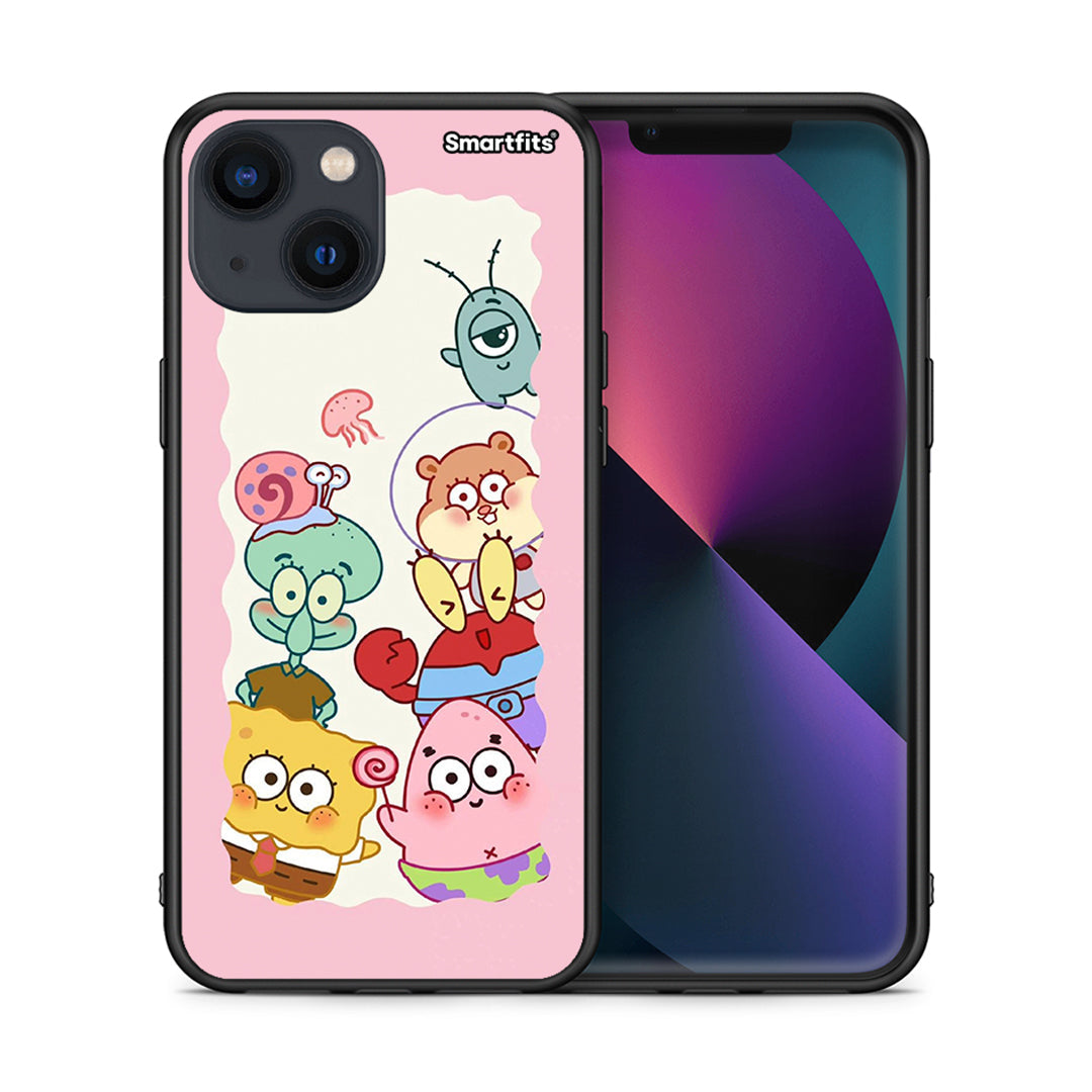 Θήκη iPhone 13 Mini Cute Companion από τη Smartfits με σχέδιο στο πίσω μέρος και μαύρο περίβλημα | iPhone 13 Mini Cute Companion case with colorful back and black bezels