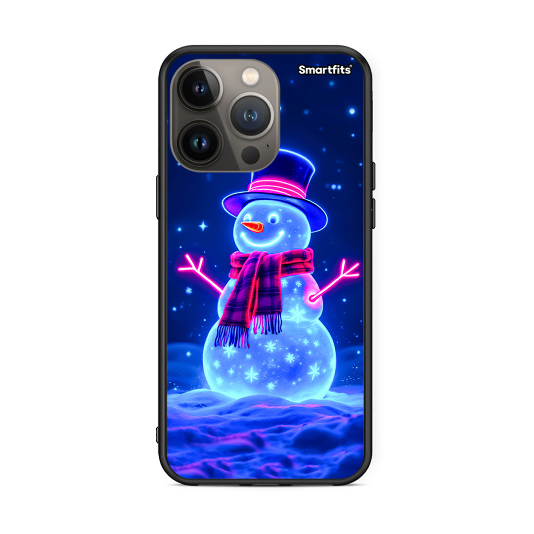 iPhone 13 Pro Max Christmas Neon Snowman θήκη από τη Smartfits με σχέδιο στο πίσω μέρος και μαύρο περίβλημα | Smartphone case with colorful back and black bezels by Smartfits