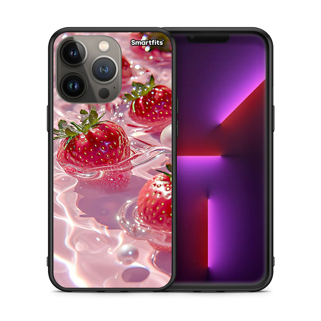 Θήκη iPhone 13 Pro Max Juicy Strawberries από τη Smartfits με σχέδιο στο πίσω μέρος και μαύρο περίβλημα | iPhone 13 Pro Max Juicy Strawberries case with colorful back and black bezels